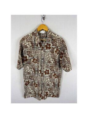 Malihini Hawaii Mens XL Vintage Aloha Shirt Brown Hibiscus Surfboard Cotton
